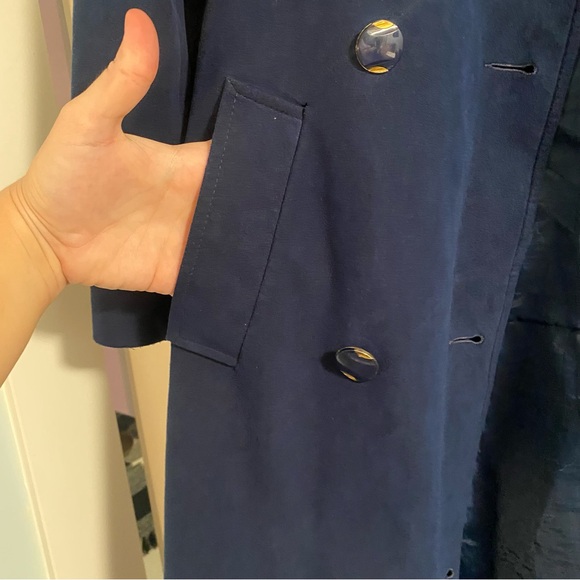 Vintage 80s Ultrasuede Blue Trench Coat Sz 12 USA Union Made Long Overcoat Class - Picture 6 of 9